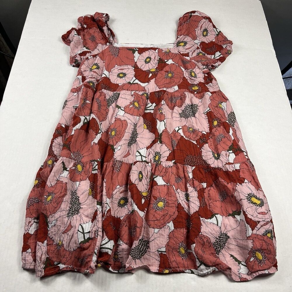 LOFT Babydoll Peasant Dress Floral Puff Sleeve Casual Cottagecore Pullover 12